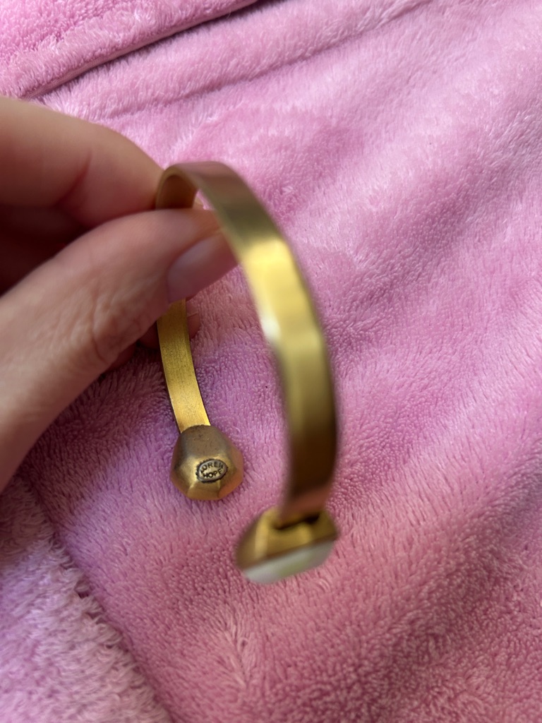 Gold Cuff Bracelet, Adjustable, Iridescent, Pearl Gem — image 3 of 4
